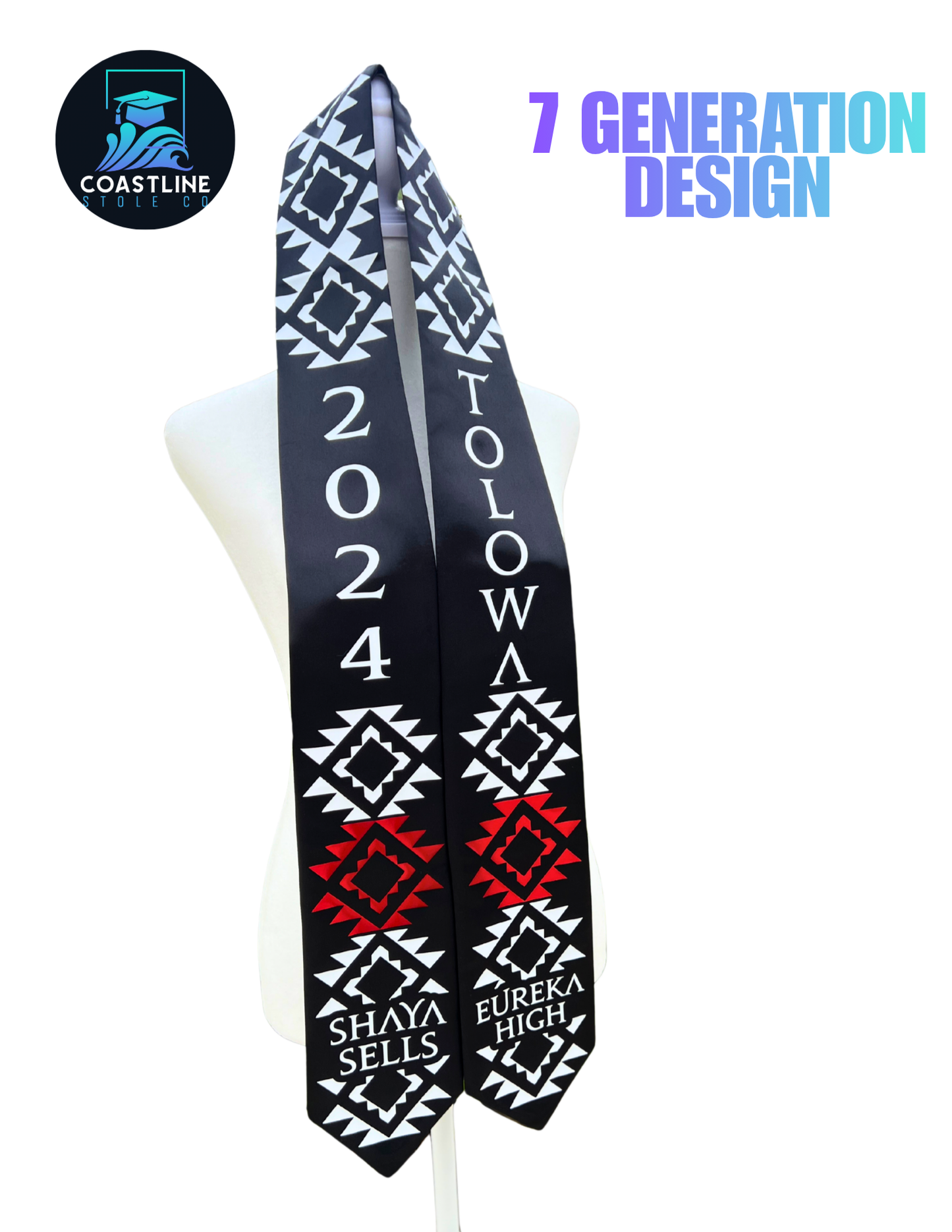 Native American SEVEN GENERATIONS - Graduation Stole - Custom - Softball/Baseball - High School | College Sports Track Volleyball Football Soccer