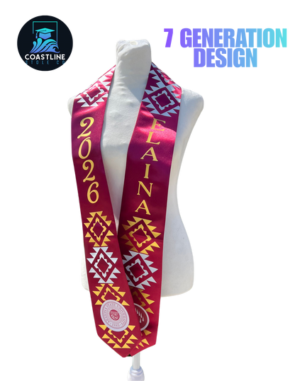 Native American SEVEN GENERATIONS - Graduation Stole - Custom - Softball/Baseball - High School | College Sports Track Volleyball Football Soccer