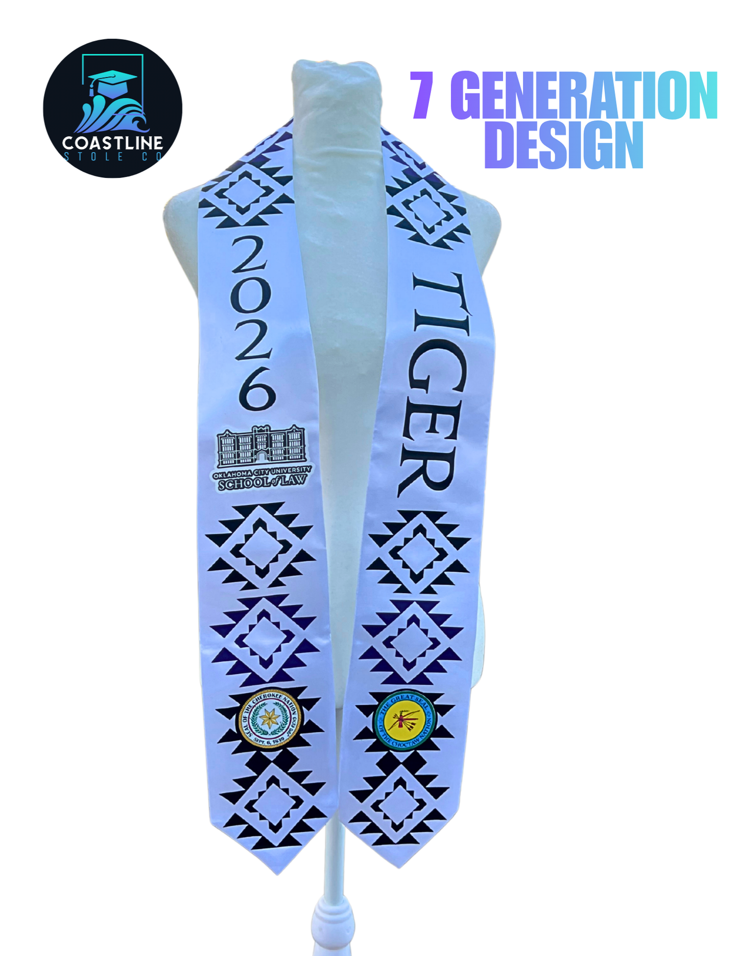 Native American SEVEN GENERATIONS - Graduation Stole - Custom - Softball/Baseball - High School | College Sports Track Volleyball Football Soccer