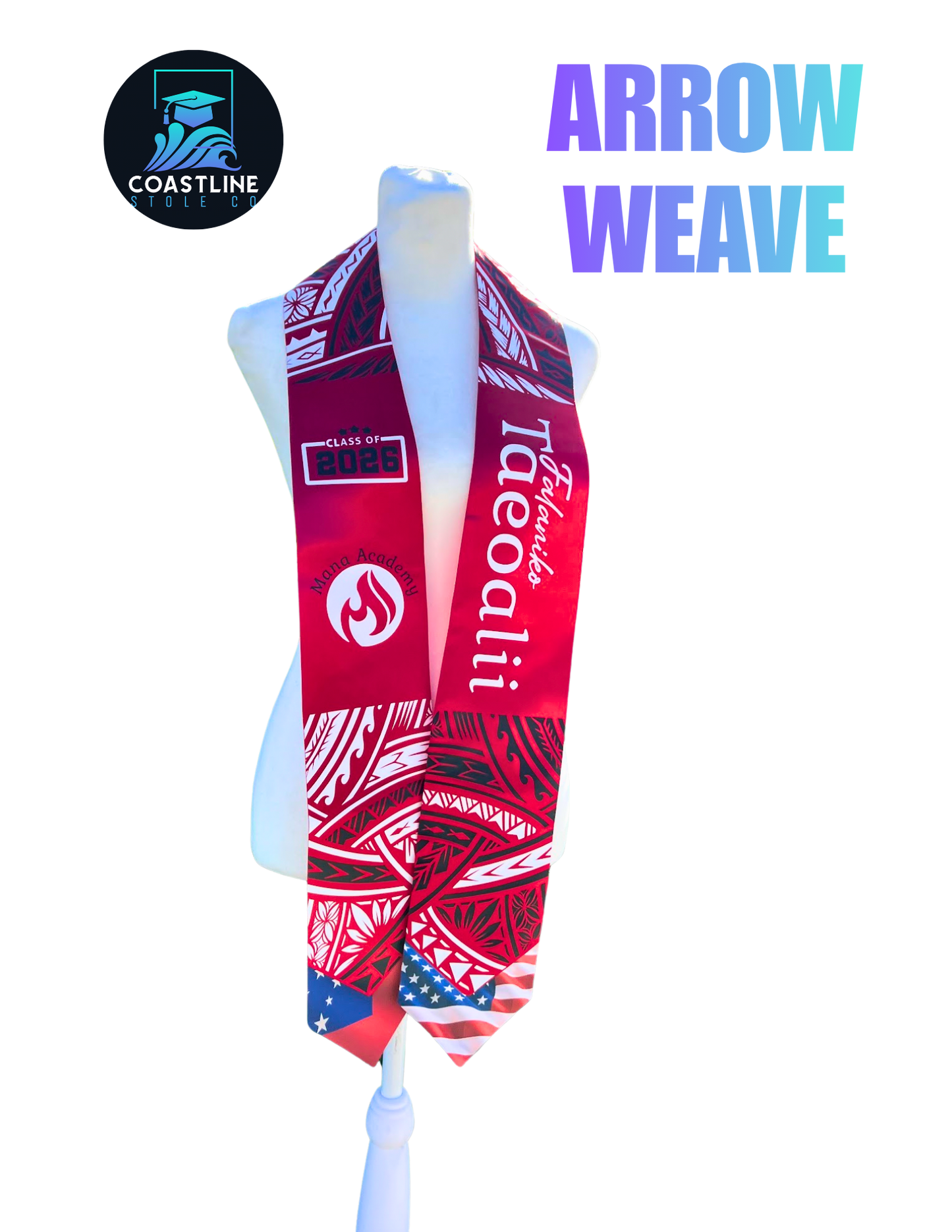 Tribal ARROW WEAVE Graduation Stole - Cultural Flags | Sports | Honors - Polynesian Inspired - High School | College