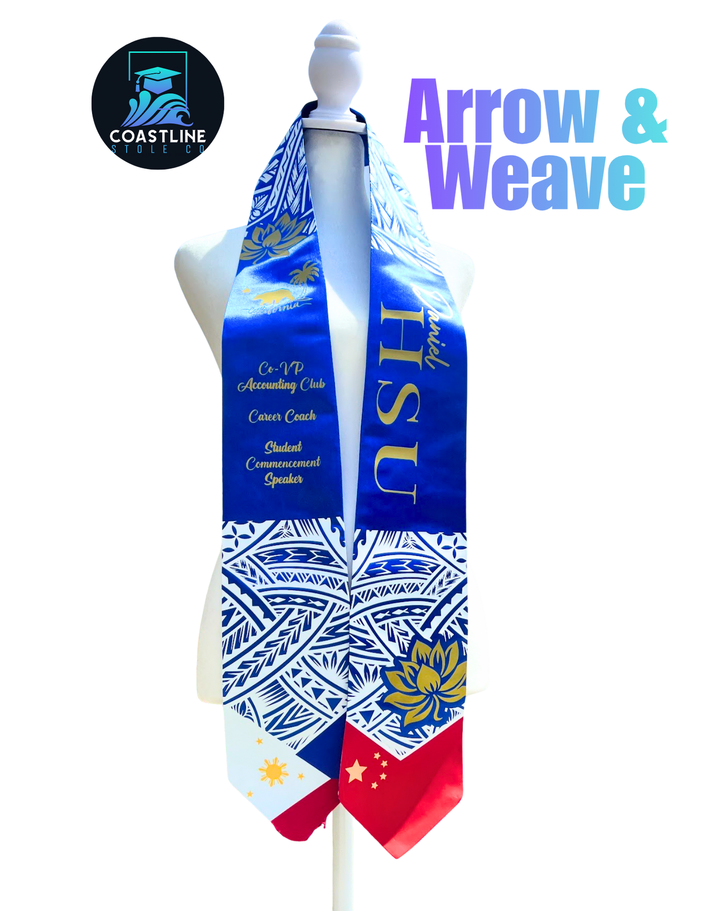 Tribal ARROW WEAVE Graduation Stole - Cultural Flags | Sports | Honors - Polynesian Inspired - High School | College