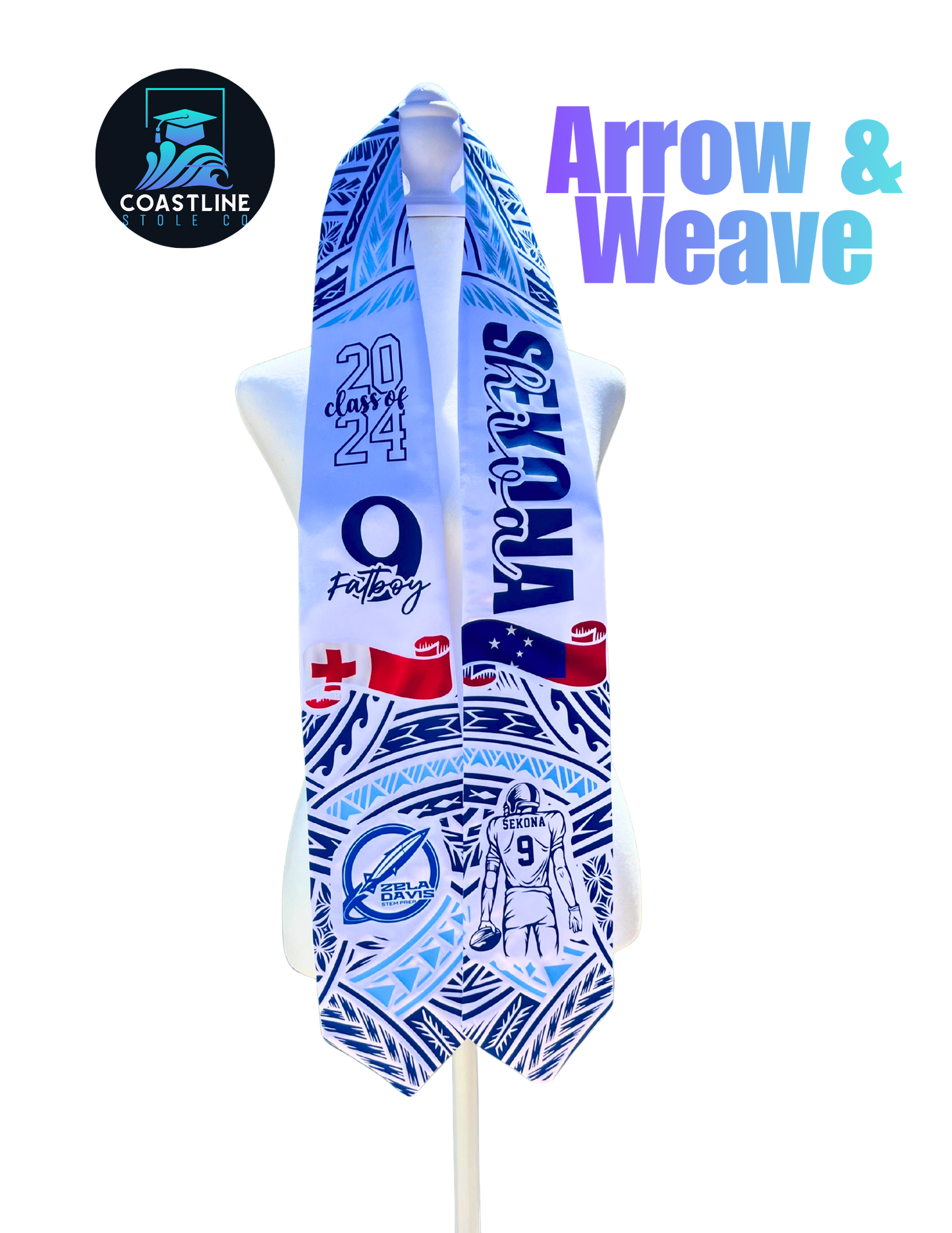 Tribal ARROW WEAVE Graduation Stole - Cultural Flags | Sports | Honors - Polynesian Inspired - High School | College