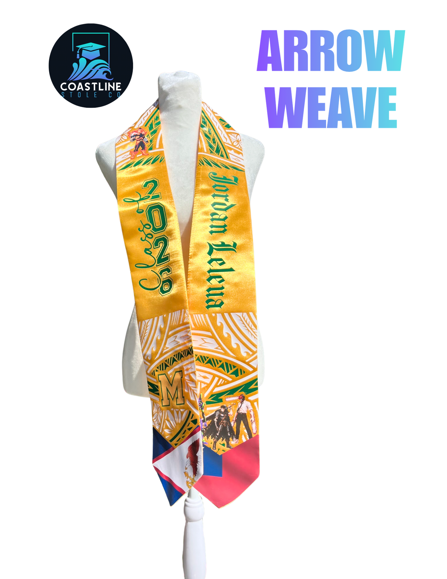 Tribal ARROW WEAVE Graduation Stole - Cultural Flags | Sports | Honors - Polynesian Inspired - High School | College