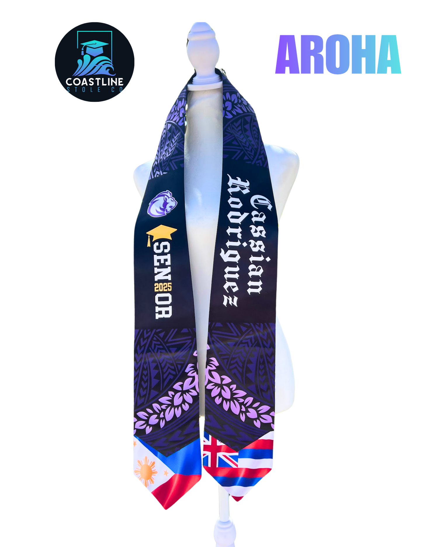 Tribal AROHA Graduation Stole - Cultural Flags | Sports | Honors - Polynesian Inspired - High School | College