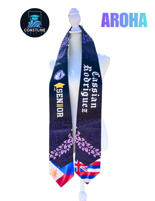 Tribal AROHA Graduation Stole - Cultural Flags | Sports | Honors - Polynesian Inspired - High School | College