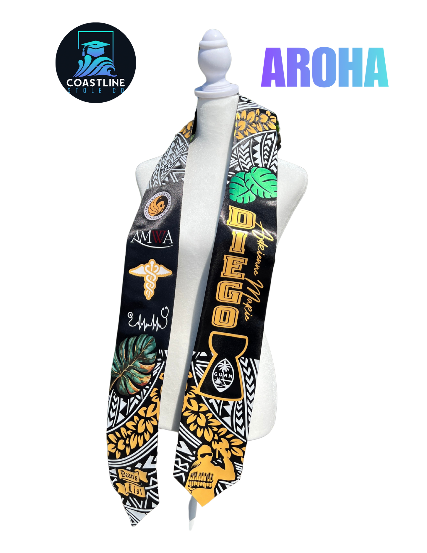 Tribal AROHA Graduation Stole - Cultural Flags | Sports | Honors - Polynesian Inspired - High School | College