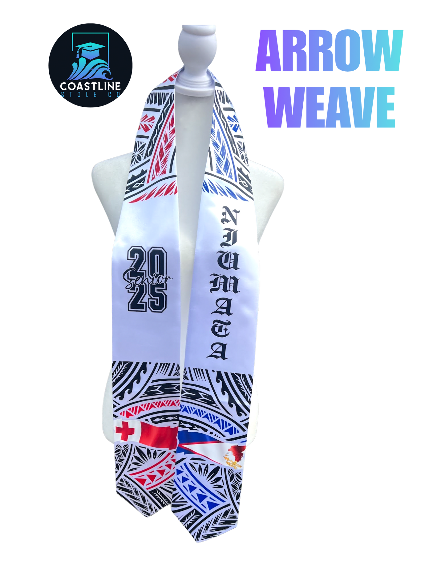 Tribal ARROW WEAVE Graduation Stole - Cultural Flags | Sports | Honors - Polynesian Inspired - High School | College