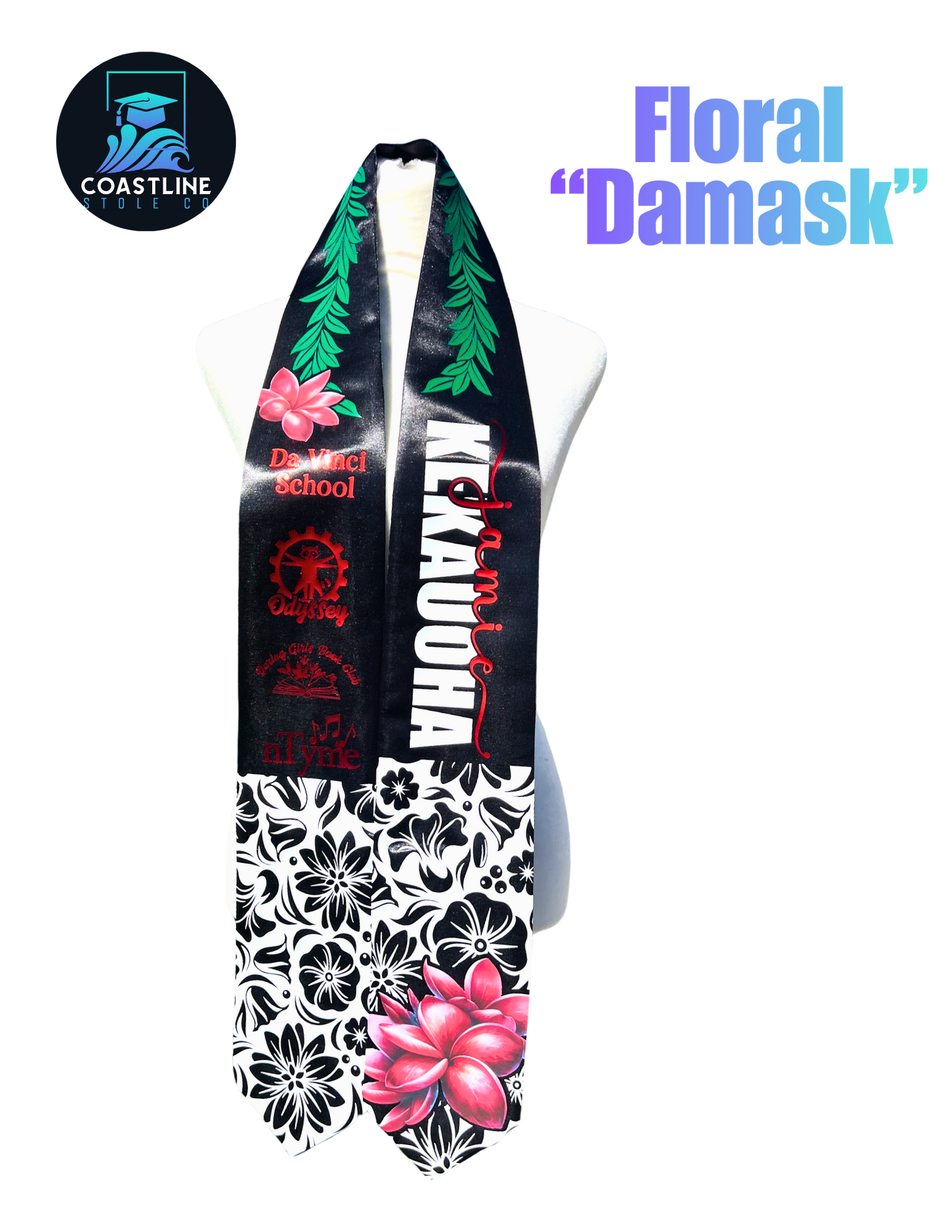 Floral DAMASK Graduation Stole - Custom - Softball/Baseball - High School | College Sports Track Volleyball Football Cheer Soccer