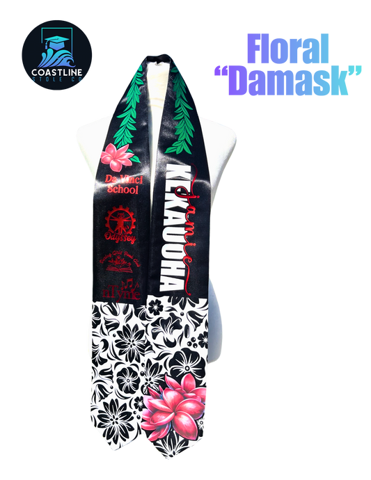 Floral DAMASK Graduation Stole - Custom - Softball/Baseball - High School | College Sports Track Volleyball Football Cheer Soccer
