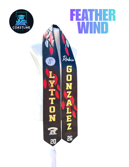 Native American FEATHER WIND - Graduation Stole - Custom - Softball/Baseball - High School | College Sports Track Volleyball Football Soccer