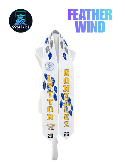 Native American FEATHER WIND - Graduation Stole - Custom - Softball/Baseball - High School | College Sports Track Volleyball Football Soccer