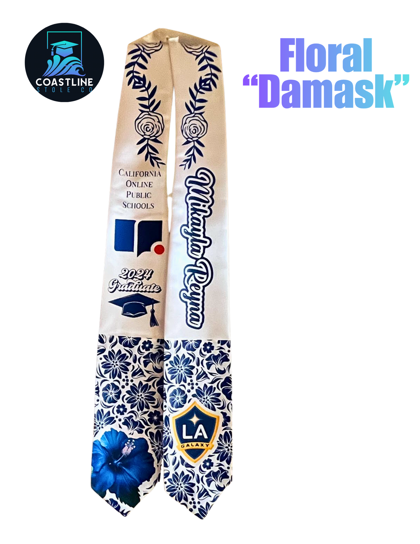Floral DAMASK Graduation Stole - Custom - Softball/Baseball - High School | College Sports Track Volleyball Football Cheer Soccer