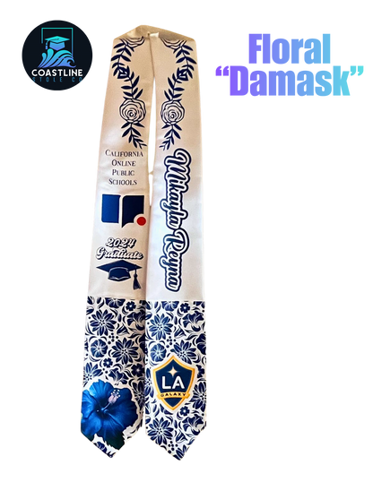 Floral DAMASK Graduation Stole - Custom - Softball/Baseball - High School | College Sports Track Volleyball Football Cheer Soccer