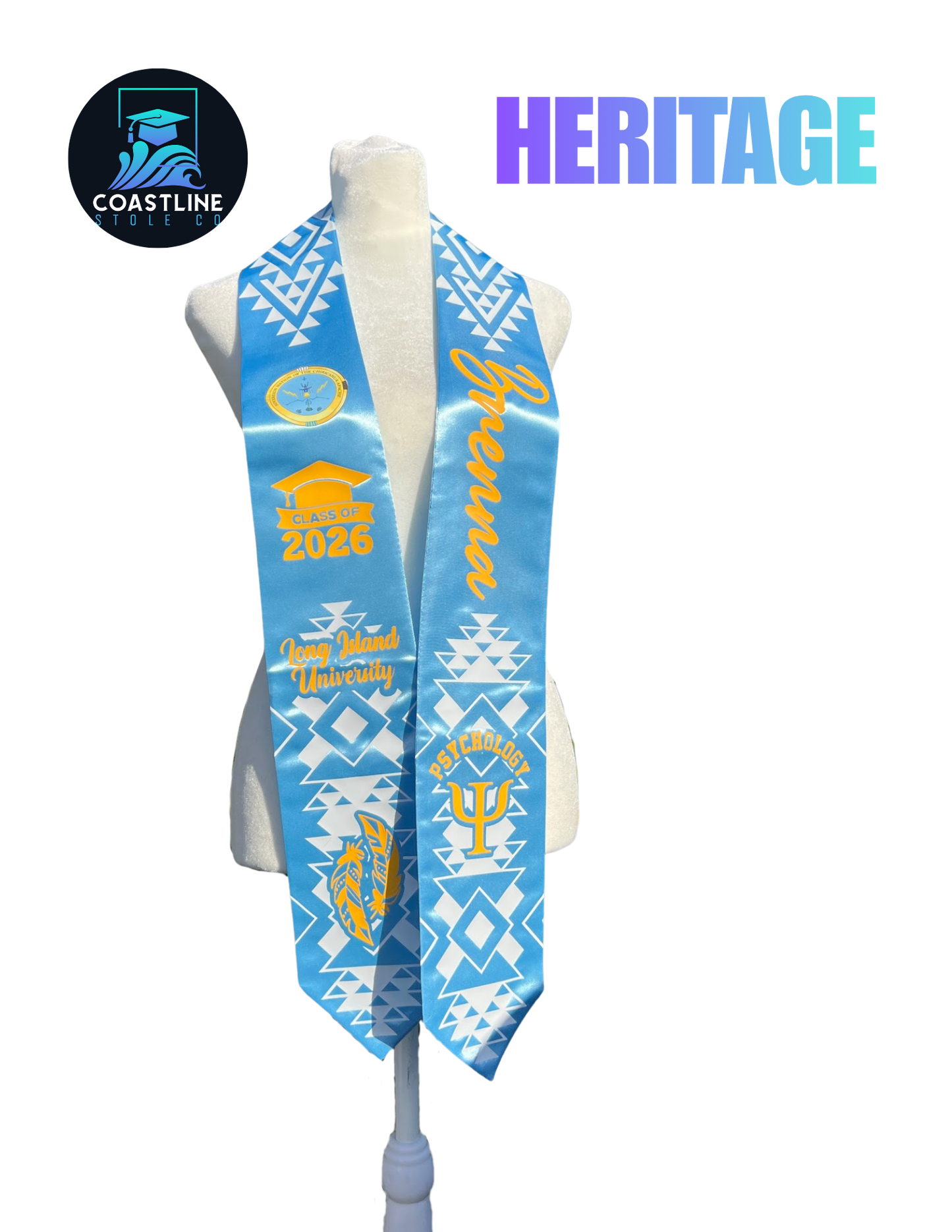 Native American HERITAGE - Graduation Stole - Custom - High School | College Sports Track Volleyball Football Soccer