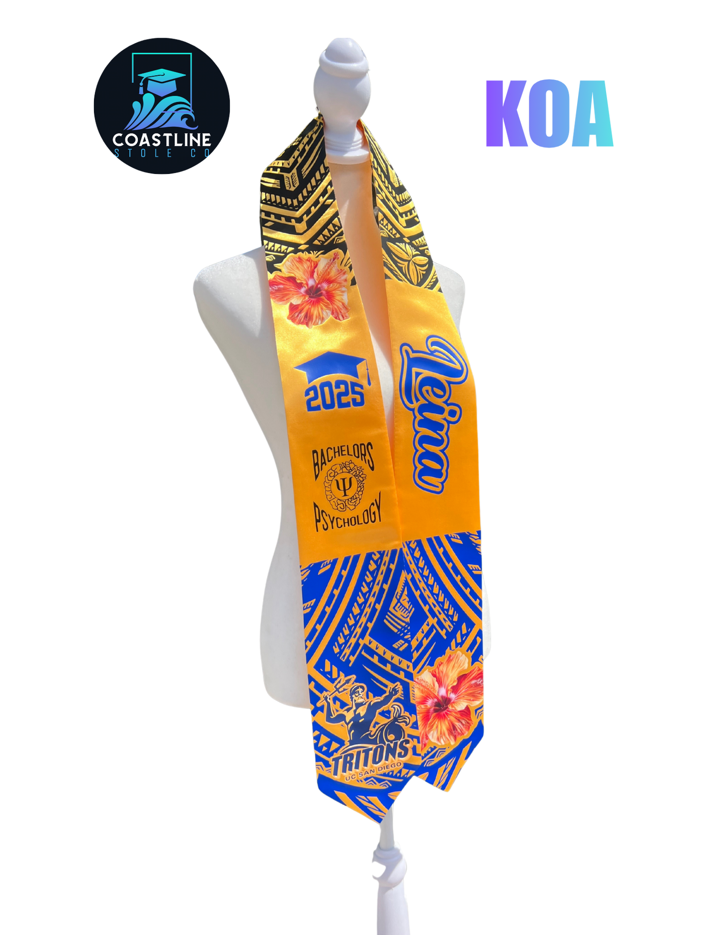 Tribal KOA Graduation Stole - Cultural Flags | Sports | Honors - Polynesian Inspired - High School | College
