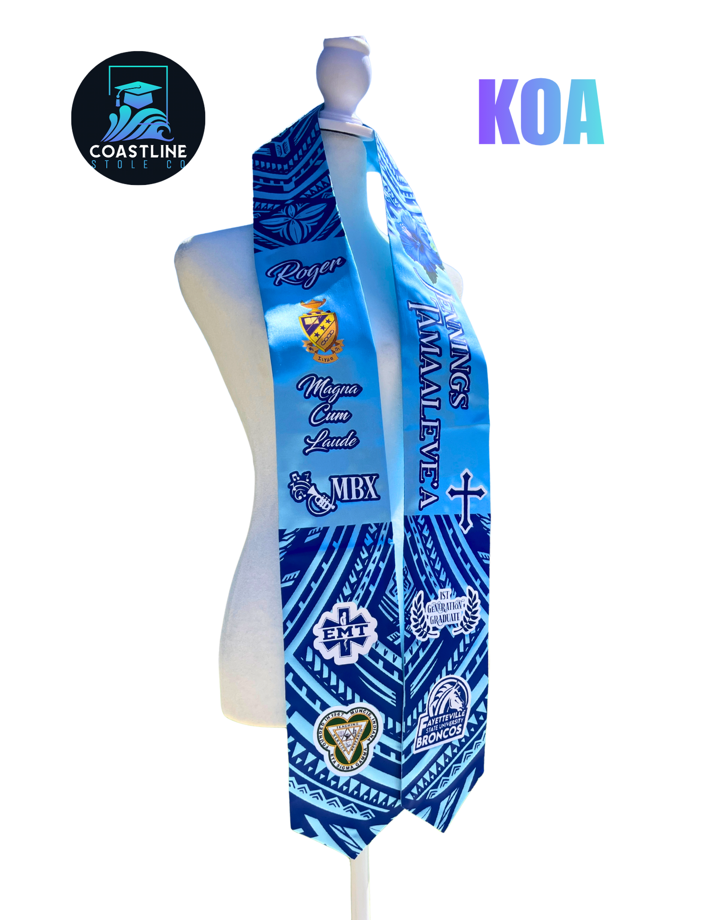 Tribal KOA Graduation Stole - Cultural Flags | Sports | Honors - Polynesian Inspired - High School | College