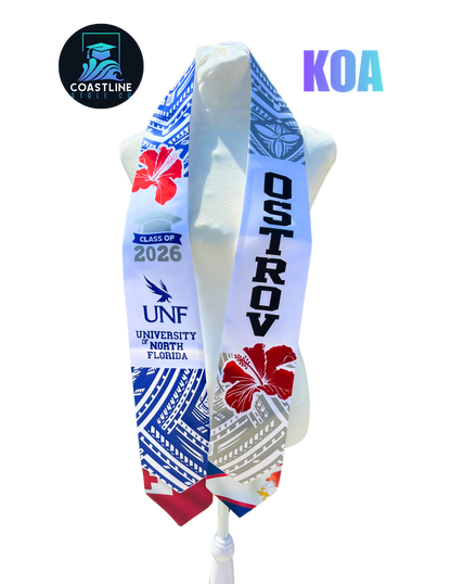 Tribal KOA Graduation Stole - Cultural Flags | Sports | Honors - Polynesian Inspired - High School | College