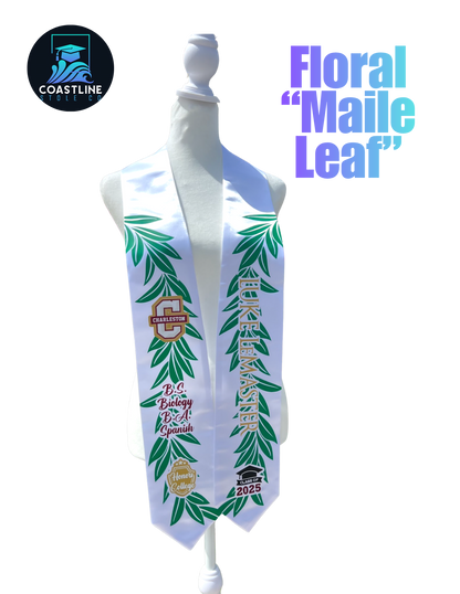 Floral MAILE LEAF Graduation Stole - Custom - Softball/Baseball - High School | College Sports Track Volleyball Football Cheer Soccer