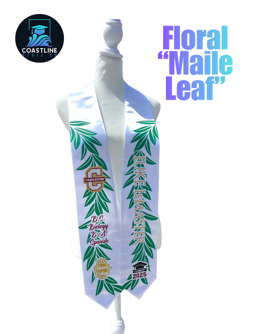 Floral MAILE LEAF Graduation Stole - Custom - Softball/Baseball - High School | College Sports Track Volleyball Football Cheer Soccer