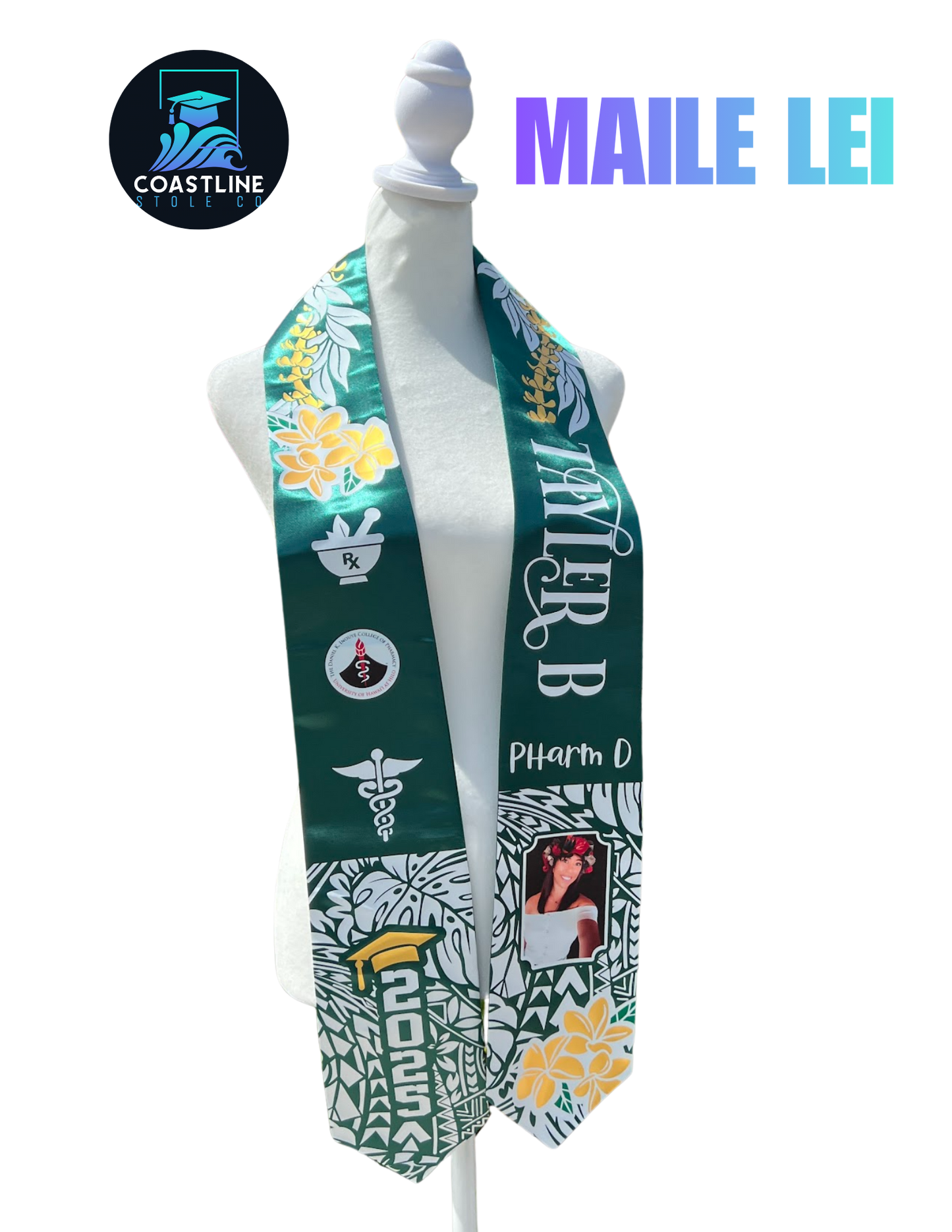 Tribal MAILE LEI Graduation Stole - Cultural Flags | Sports | Honors - Polynesian Inspired - High School | College