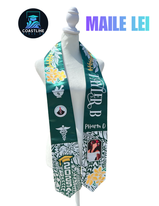 Tribal MAILE LEI Graduation Stole - Cultural Flags | Sports | Honors - Polynesian Inspired - High School | College