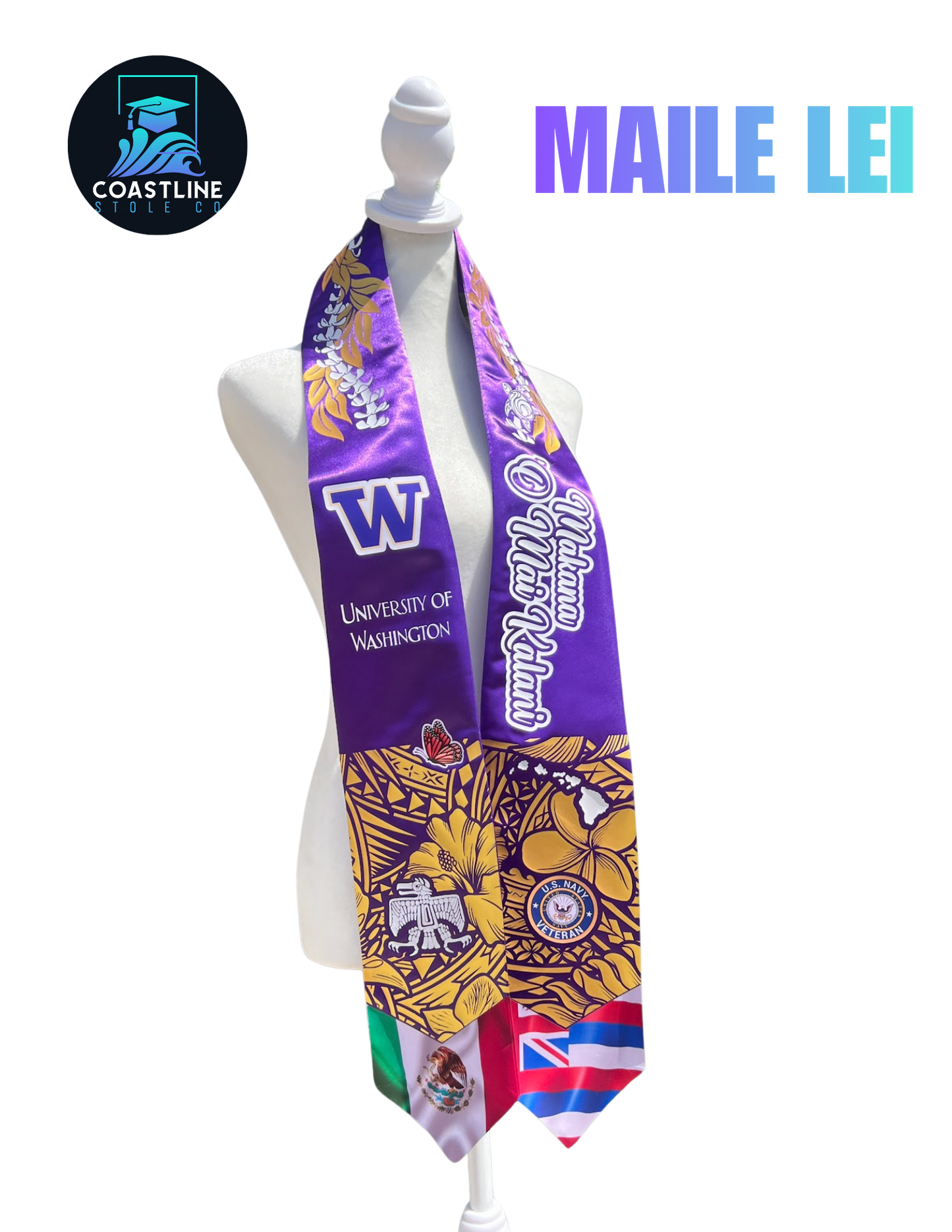 Tribal MAILE LEI Graduation Stole - Cultural Flags | Sports | Honors - Polynesian Inspired - High School | College