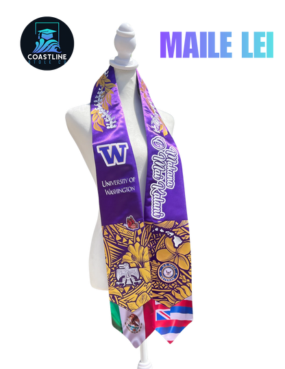 Tribal MAILE LEI Graduation Stole - Cultural Flags | Sports | Honors - Polynesian Inspired - High School | College