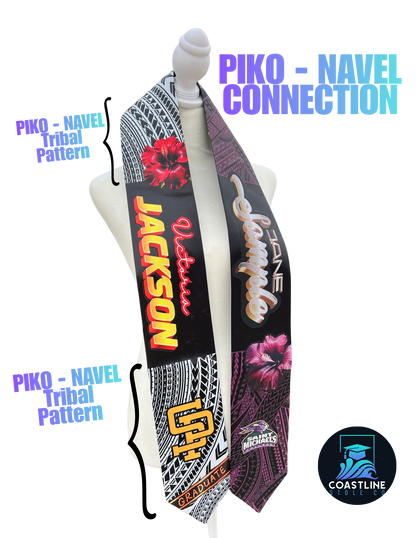 Tribal PIKO (Navel Connection) Graduation Stole - Cultural Flags | Sports | Honors - Polynesian Inspired - High School | College