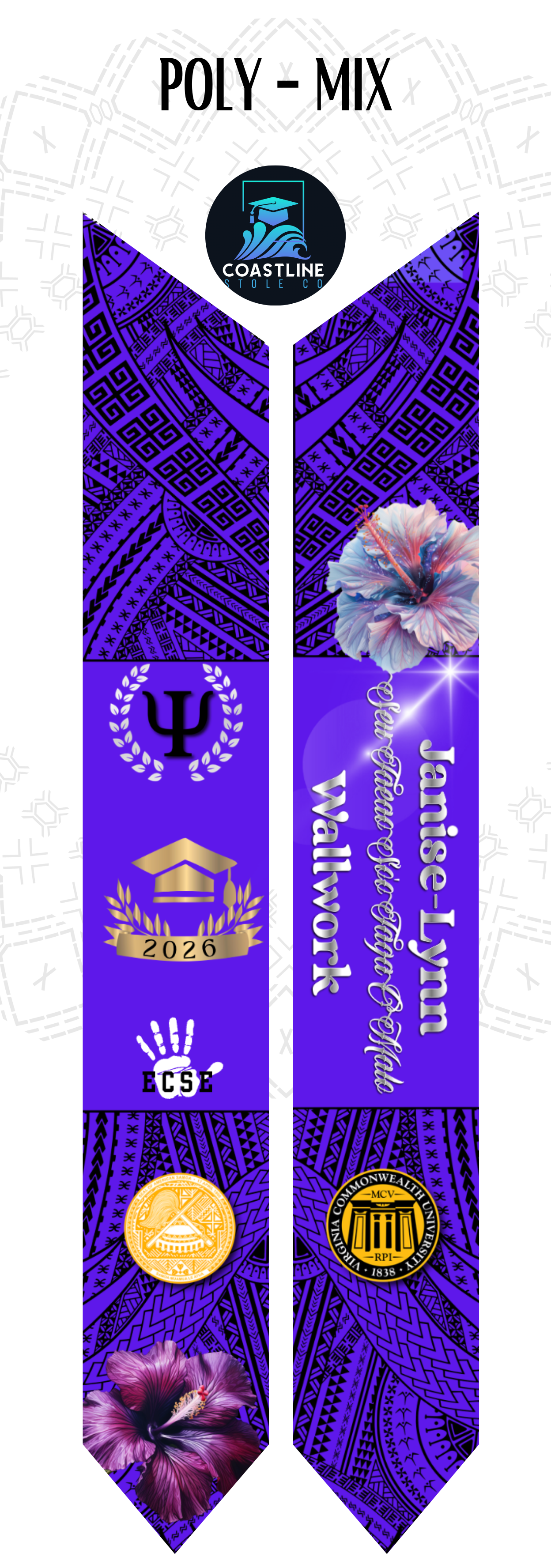 Tribal POLY-MIX Graduation Stole - Cultural Flags | Sports | Honors - Polynesian Inspired - High School | College