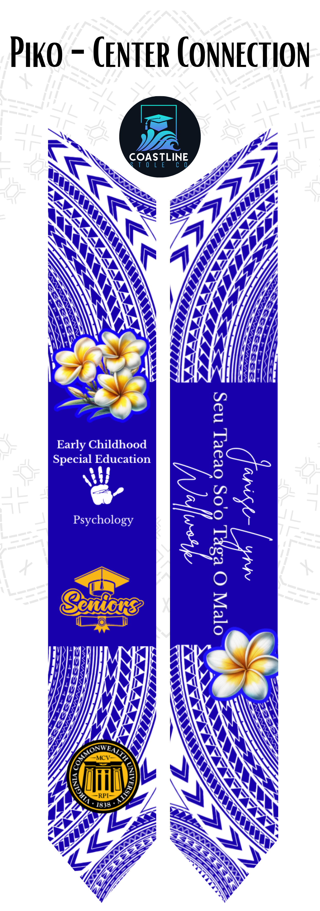 Tribal PIKO (Navel Connection) Graduation Stole - Cultural Flags | Sports | Honors - Polynesian Inspired - High School | College