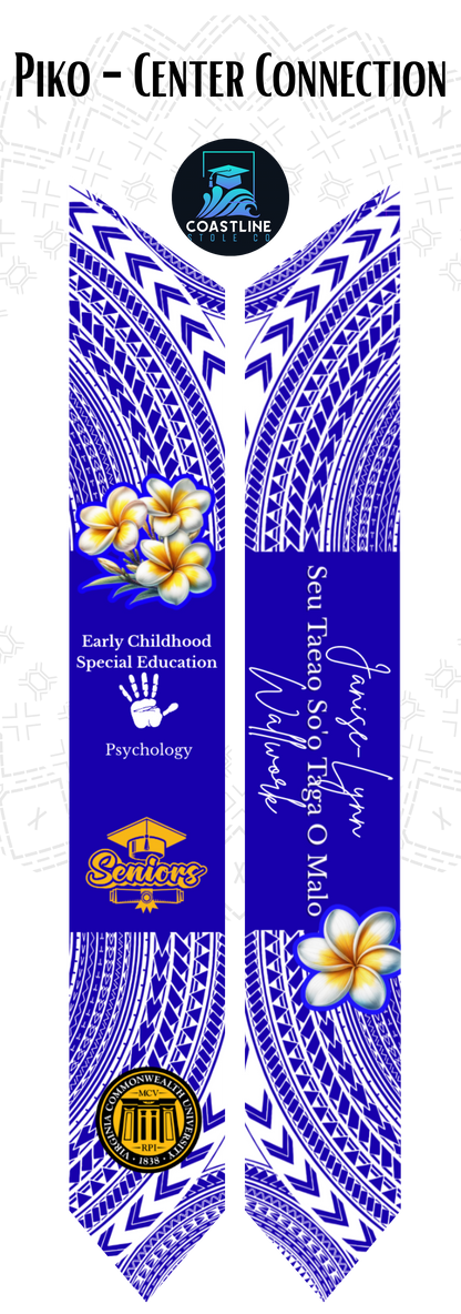 Tribal PIKO (Navel Connection) Graduation Stole - Cultural Flags | Sports | Honors - Polynesian Inspired - High School | College
