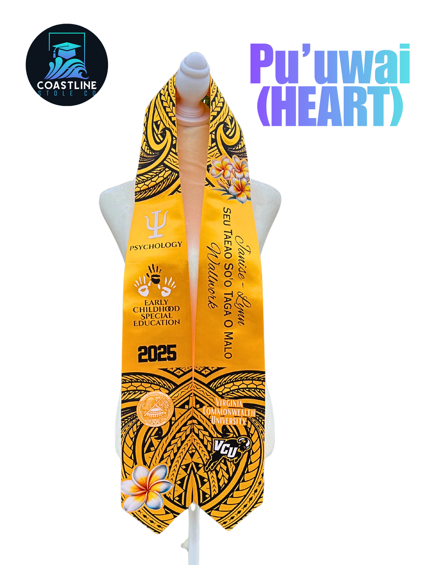 Tribal PU'UWAI (Heart) Graduation Stole - Cultural Flags | Sports | Honors - Polynesian Inspired - High School | College