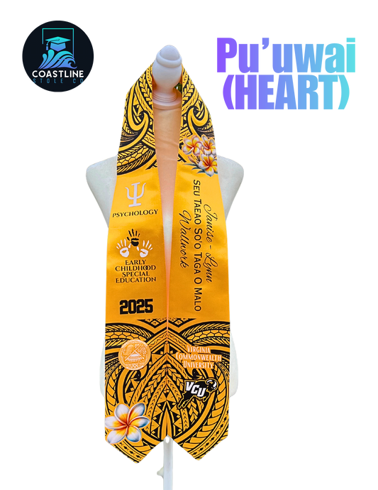 Tribal PU'UWAI (Heart) Graduation Stole - Cultural Flags | Sports | Honors - Polynesian Inspired - High School | College