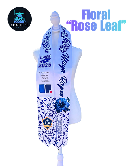 Floral ROSE LEAF Graduation Stole - Custom - Softball/Baseball - High School | College Sports Track Volleyball Football Cheer Soccer
