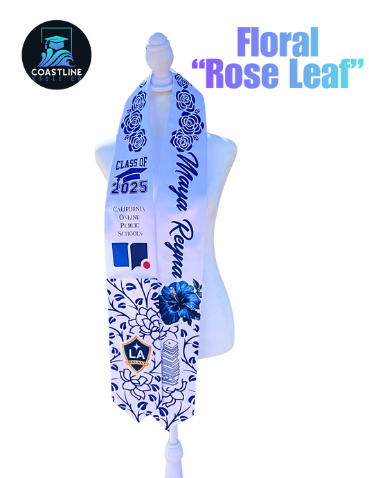 Floral ROSE LEAF Graduation Stole - Custom - Softball/Baseball - High School | College Sports Track Volleyball Football Cheer Soccer