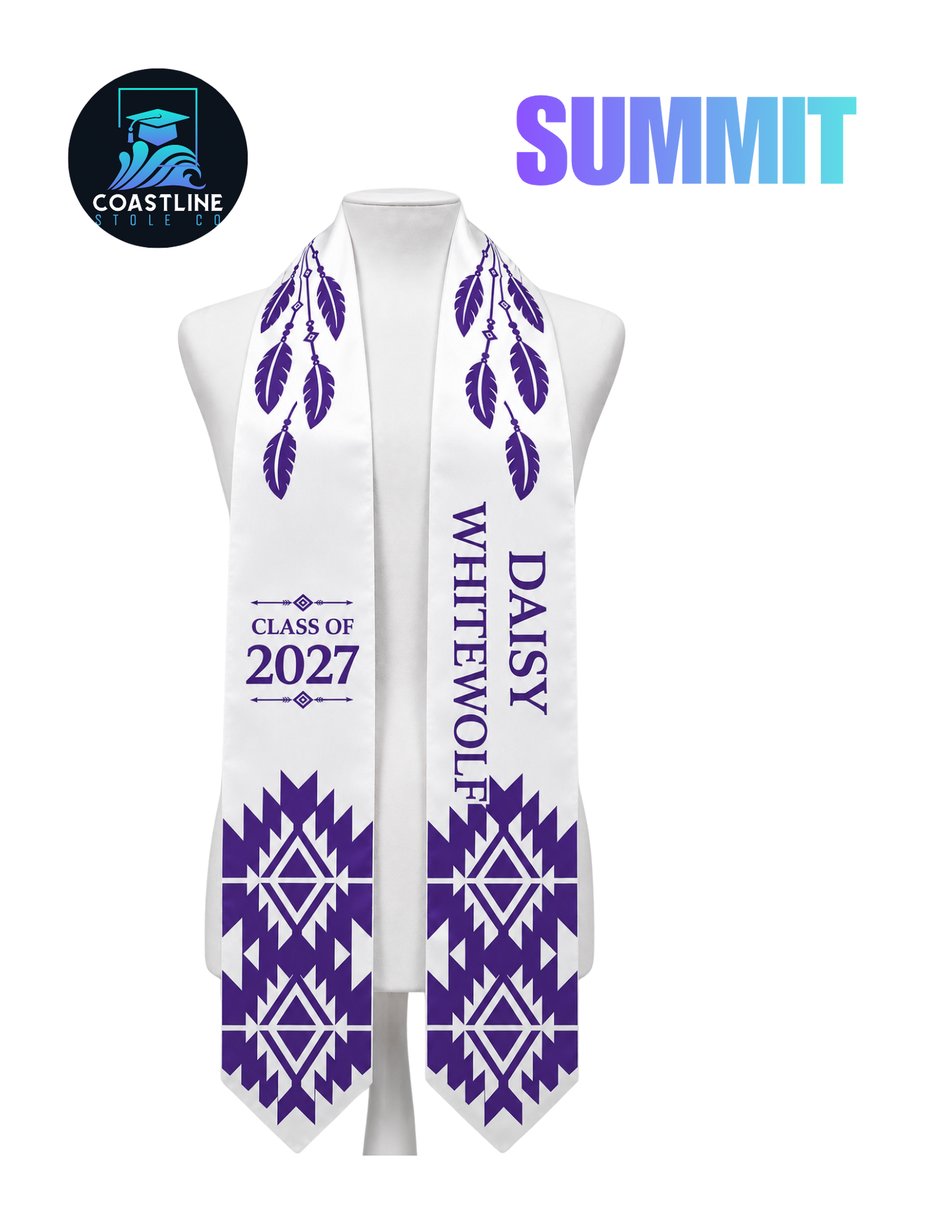Native American SUMMIT - Graduation Stole - Custom - High School | College Sports Track Volleyball Football Soccer