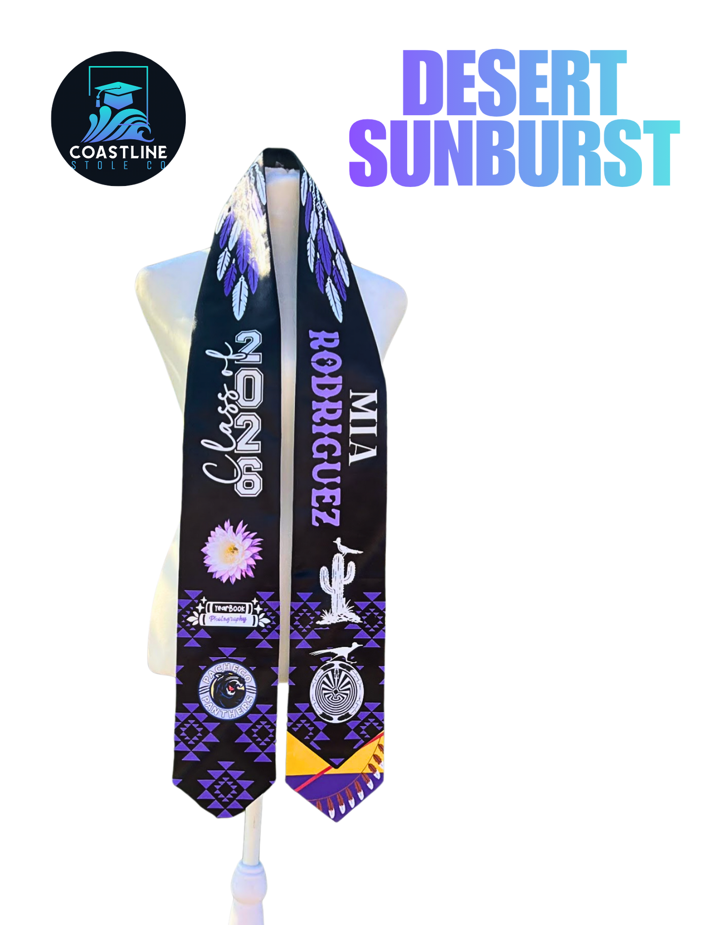 Native American DESERT SUNBURST - Graduation Stole - Custom - High School | College Sports Track Volleyball Football Soccer