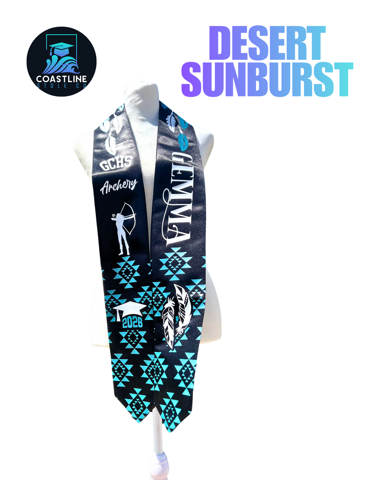 Native American DESERT SUNBURST - Graduation Stole - Custom - High School | College Sports Track Volleyball Football Soccer
