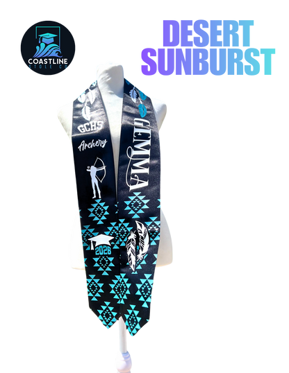 Native American DESERT SUNBURST - Graduation Stole - Custom - High School | College Sports Track Volleyball Football Soccer