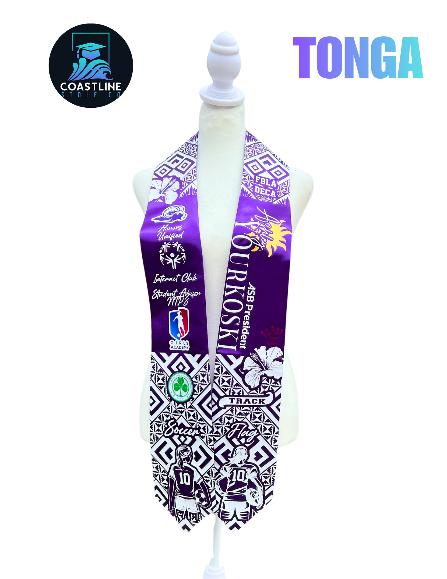 Tribal TONGA Graduation Stole - Cultural Flags | Sports | Honors - Polynesian Inspired - High School | College