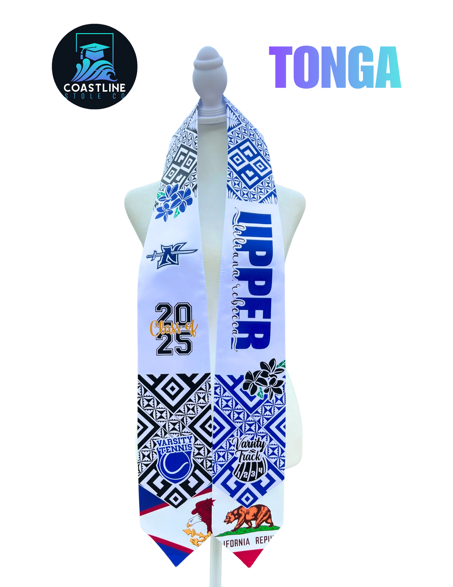 Tribal TONGA Graduation Stole - Cultural Flags | Sports | Honors - Polynesian Inspired - High School | College