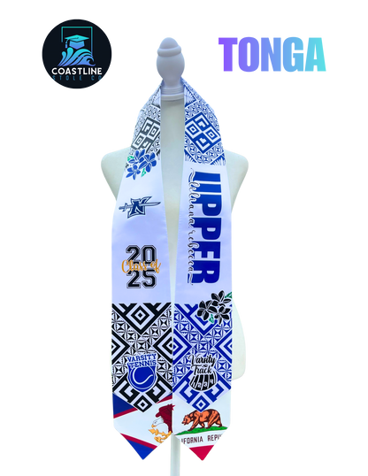 Tribal TONGA Graduation Stole - Cultural Flags | Sports | Honors - Polynesian Inspired - High School | College